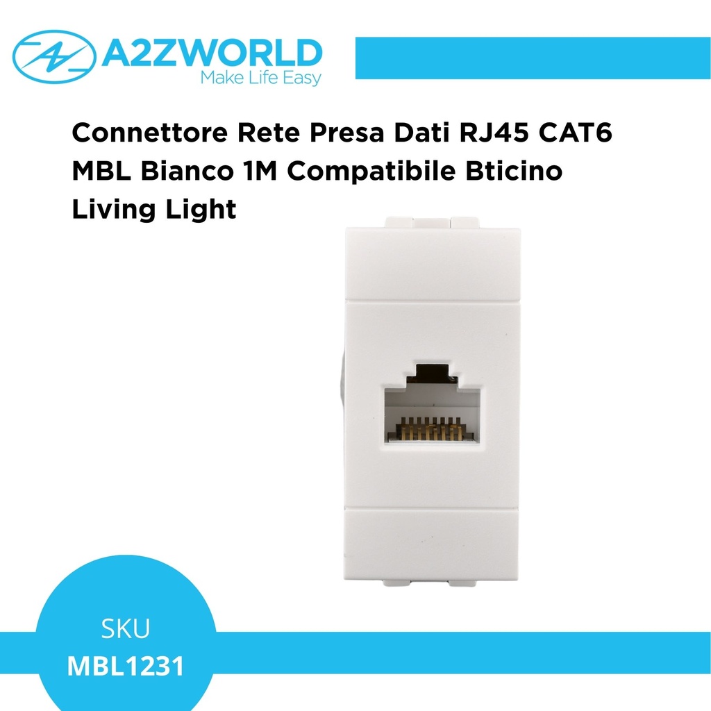 Connettore Rete Presa Dati RJ45 CAT6 MBL Bianco 1M Compatibile Bticino Living Light BLB2356