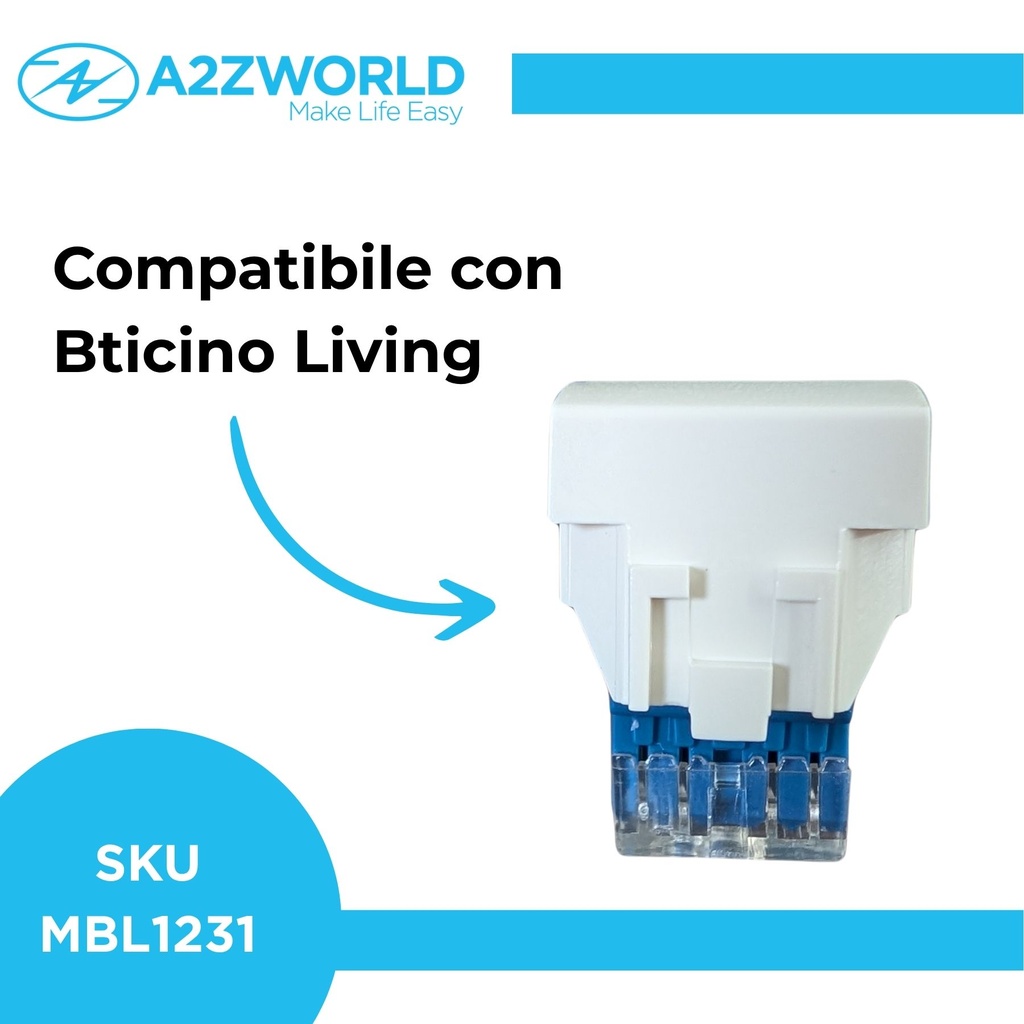 Connettore Rete Presa Dati RJ45 CAT6 MBL Bianco 1M Compatibile Bticino Living Light BLB2356