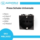Presa Schuko Universale 2P+T 10/16A 220V MBL Nero 2M Compatibile Bticino Living BLN2102
