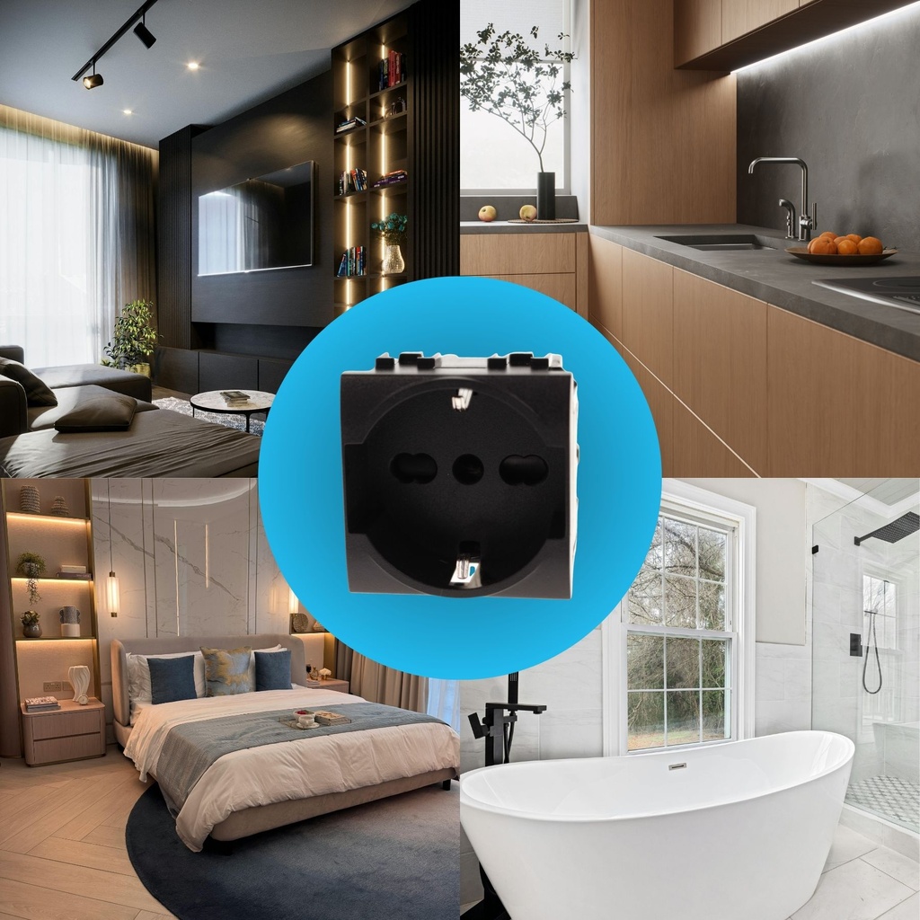 Presa Schuko Universale 2P+T 10/16A 220V MBL Nero 2M Compatibile Bticino Living BLN2102