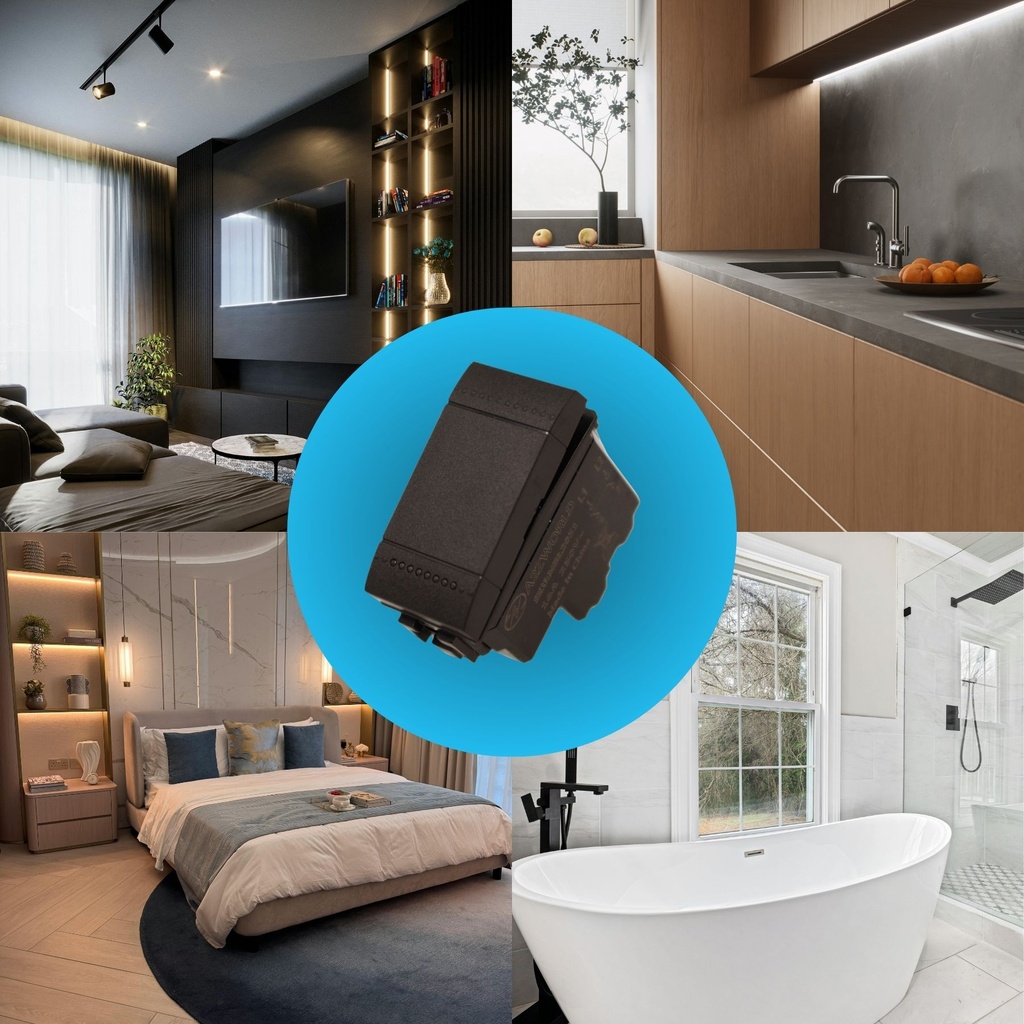 Interruttore Bipolare 0-1 2P 16A 220V MBL Nero 1M Compatibile Bticino Living BLN0402