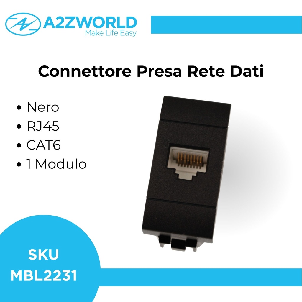 Connettore Rete Presa Dati RJ45 CAT6 MBL Nero 1M Compatibile Bticino Living BLN2356