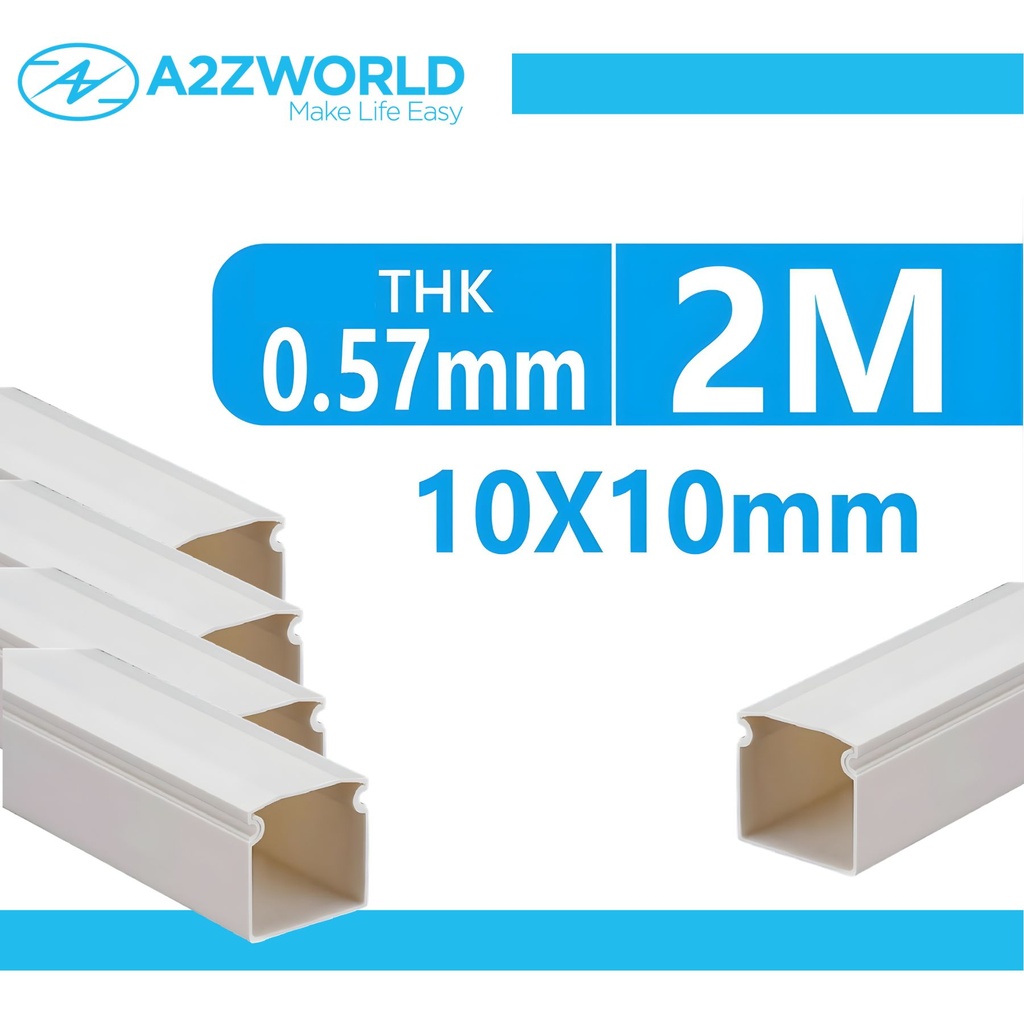 8 Metri Canaline Passacavi In PVC Con Biadesivo e Coperchio 10X10mm Bianco - 4 Pezzi da 2 Metri