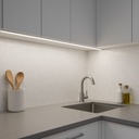 Kit Profilo Alluminio Completo Da 2 Metri Per Striscia Led, Standard Colore Bianco, Dimensione 17.4X7mm, Larghezza Interna 12.4mm, 115g/m, Copertura Opale, Tappi Chiusura e Clip Fissaggio Incluso, BAV3365 BAZ1707W