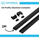 Kit Profilo Alluminio Completo Da 2 Metri Per Striscia Led, Standard Colore Nero, Dimensione 17.4X7mm, Larghezza Interna 12.4mm, 115g/m, Copertura Opale, Tappi Chiusura e Clip Fissaggio Incluso,BAV2873 BAZ1707B