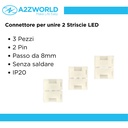 3 Pezzi Connettore 8mm 2 PIN, Per Unire 2 Striscia Led Smd con Passo da 8mm Senza Saldare