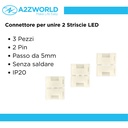 3 Pezzi Connettore 5mm 2 PIN, Per Unire 2 Striscia Led Smd con Passo da 5mm Senza Saldare