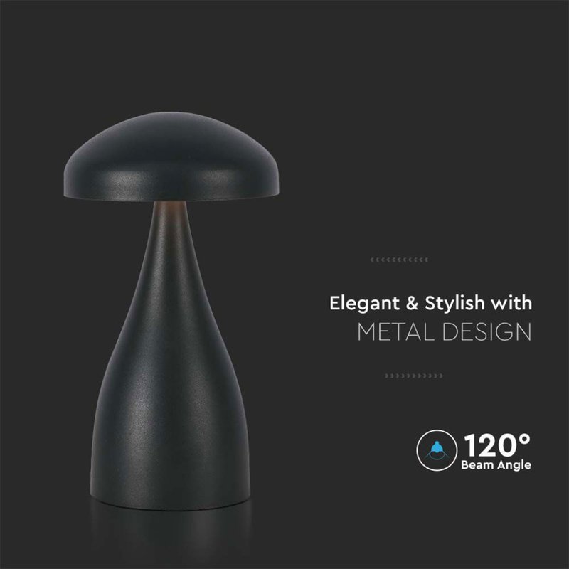 Lampada LED da Tavolo 1W con Batteria 1800mAh Ricaricabile USB C Colore Nero in Metallo Dimmerabile 3 In 1 SKU-7895