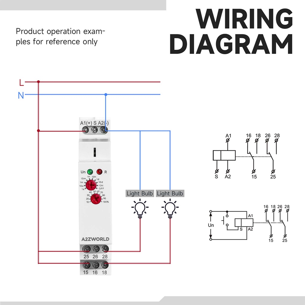 Relè Passo Passo Silenzioso, Relè Temporizzatore Modulare (0.1S-10D), 2 Funzione in Unico Relay, 1 Modulo Barra DIN, AC/DC12-240V, 2X16A, Funzione DC/AC 12V 24V 220V GRT8