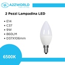 2 Pezzi Lampada A Led, Lampadina E14 C37 9W 860LM Bianco Freddo 6500K D37X106mm