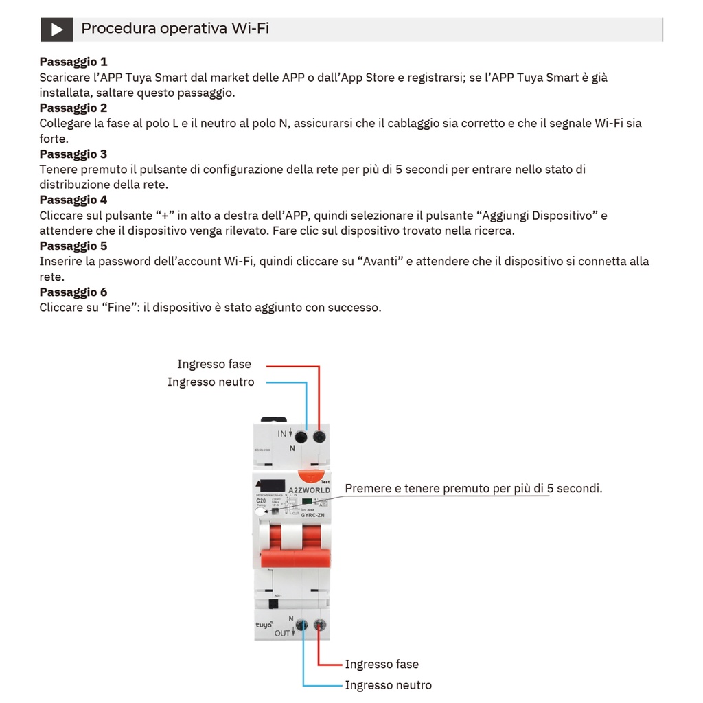 Interruttore Differenziale Magnetotermico WiFi con Riarmo Automatico e Display, Salvavita Tipo A Curva C 30mA, 220V 20-40A 2M, App Tuya con Misure: Corrente Residua, Intensità, Potenza, Tensione, Temperatura, Consumo