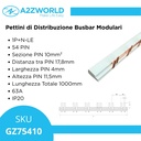 Pettine di Distribuzione Busbar Modulari 1P+N-LE, 54 PIN, Sezione PIN 10mm², Distanza tra PIN 17,8mm, Larghezza PIN 4mm, Altezza PIN 11,5mm, Lunghezza Totale 1000mm, 63A IP20