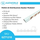 Pettine di Distribuzione Busbar Modulari 1P+N-LE, 12 PIN, Sezione PIN 10mm², Distanza tra PIN 17,8mm, Larghezza PIN 4mm, Altezza PIN 11,5mm, Lunghezza Totale 210mm, 63A IP20