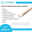 Pettine di Distribuzione Busbar Modulari 1P+N, 108 PIN, Sezione 10mm², Distanza tra PIN 9mm, Larghezza PIN 4mm, Altezza PIN 11,5mm, Lunghezza Totale 1000mm 63A IP20