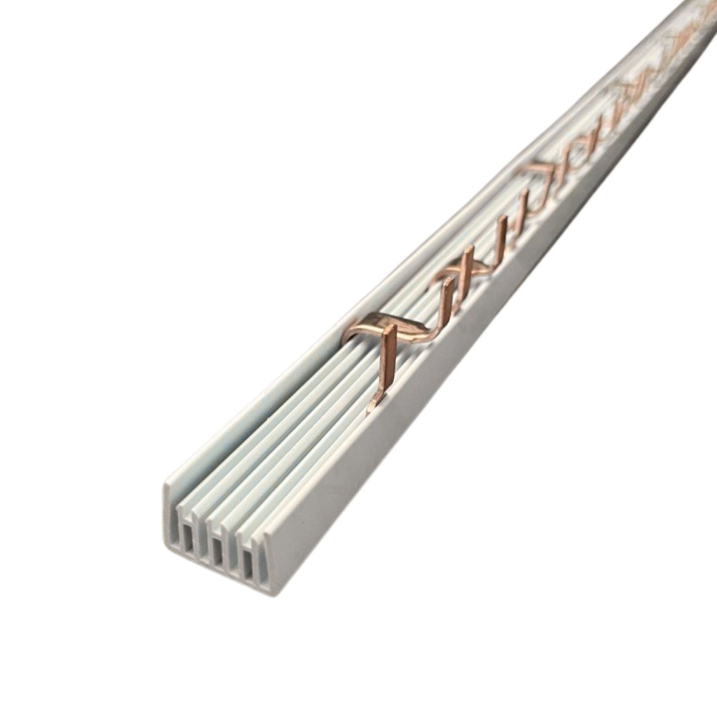 Pettine di Distribuzione Busbar Modulari 3P+N, 54 PIN, Sezione PIN 10mm², Distanza tra PIN 17,8mm, Larghezza PIN 4mm, Altezza PIN 11,5mm, Lunghezza Totale 1000mm, 63A IP20