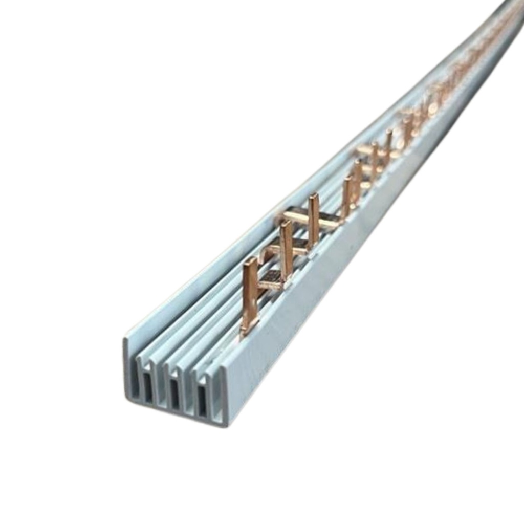 Pettine di Distribuzione Busbar Modulari, 4P, 56 PIN, Sezione PIN 10mm², Distanza tra PIN 17,8mm, Larghezza PIN 4mm, Altezza PIN 11,5mm, Lunghezza Totale 1016mm, 63A IP20