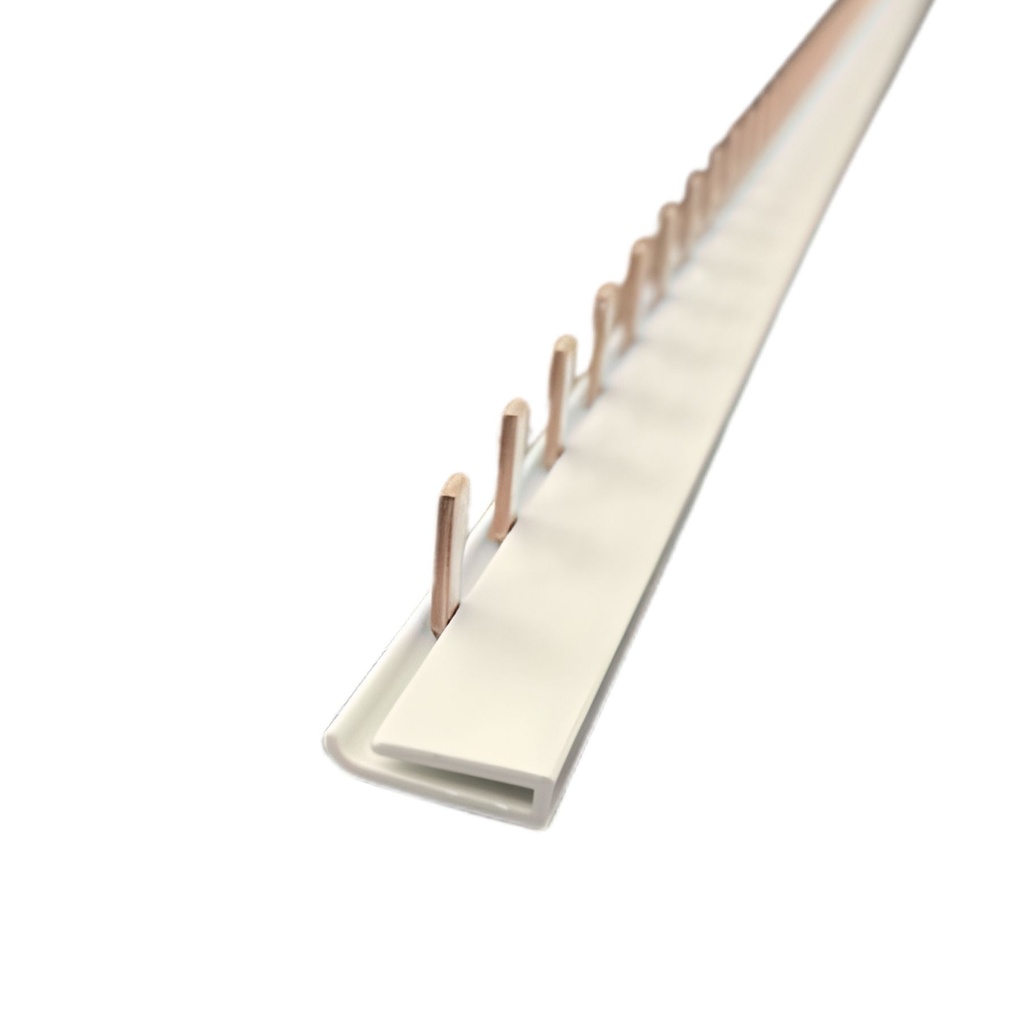 Pettine di Distribuzione Busbar Modulari, 1P, 12 Pin, Sezione 10mm², Distanza Pin 17,8mm, Larghezza Pin 4mm, Altezza Pin 11,5mm, Lunghezza Totale 210mm, 63A IP20