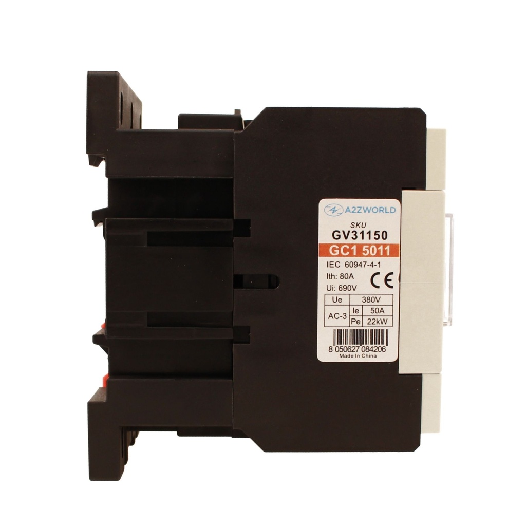 Contattore Motore 3P 4M, Teleruttore Trifase Industriale AC 380V 3NO, 50A 22KW, Bobina 220V AC, Contatto Ausiliare 1NO+1NC, IP20 IEC60947-4-1