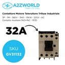 Contattore Motore 3P 3M, Teleruttore Trifase Industriale AC 380V 3NO, 32A 15KW, Bobina 220V AC, Contatto Ausiliare 1NO+1NC, IP20 IEC60947-4-1