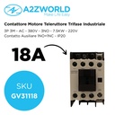 Contattore Motore 3P 3M, Teleruttore Trifase Industriale AC 380V 3NO, 18A 7.5KW, Bobina 220V AC, Contatto Ausiliare 1NO+1NC, IP20 IEC60947-4-1