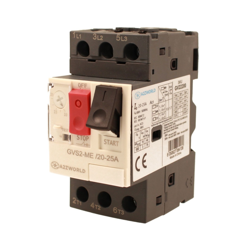 Salvamotore Interruttore Termico di Protezione Motore, 3P 2.5M Regolabile 20A 14-20A 9KW AC 590V Monofase e Trifase IP20 IEC60947-2