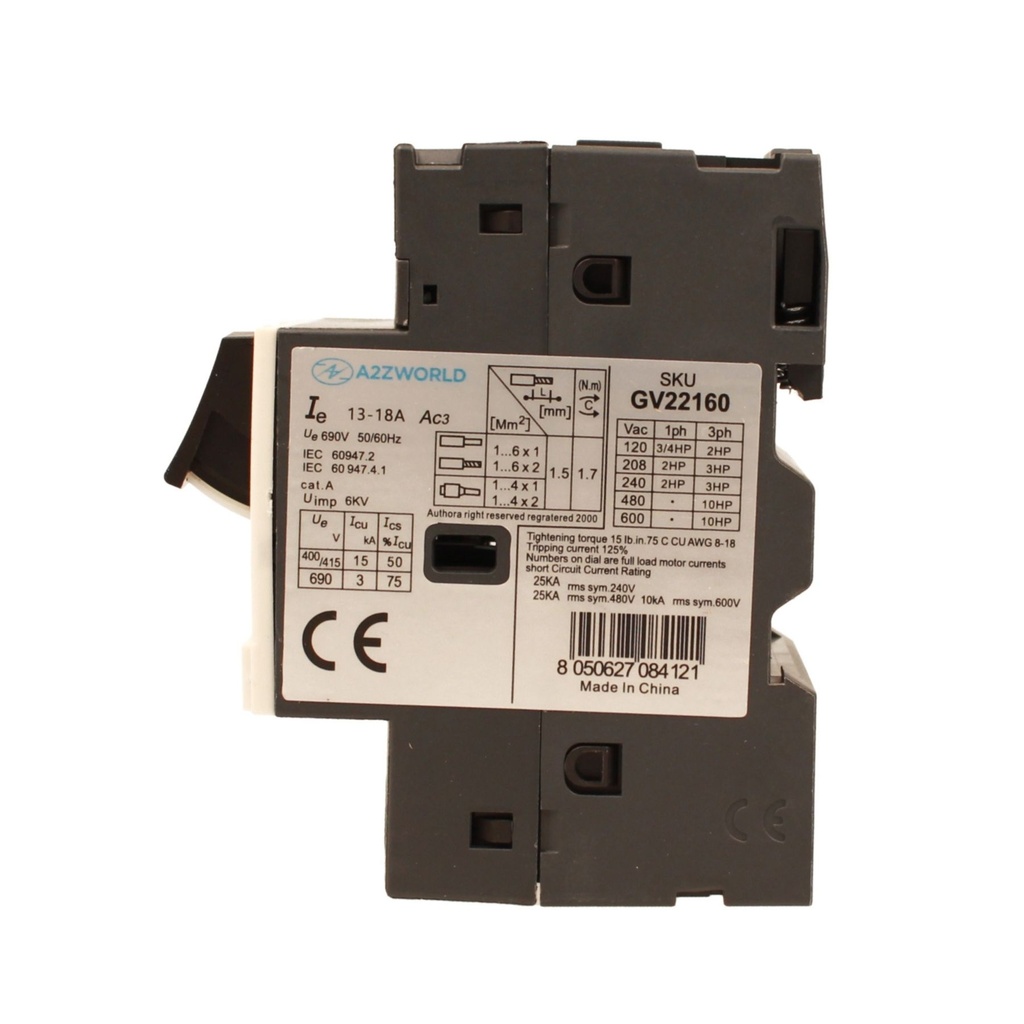 Salvamotore Interruttore Termico di Protezione Motore, 3P 2.5M Regolabile 16A 10-16A 5.5KW AC 590V Monofase e Trifase IP20 IEC60947-2