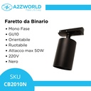 Porta Faretto da Binario Mono Fase, Attacco GU10 orientabile e ruotabile, Max 50W 220V, Nero 