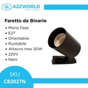 Porta Faretto da Binario Mono Fase, Attacco E27 orientabile e ruotabile, Max 50W 220V, Nero