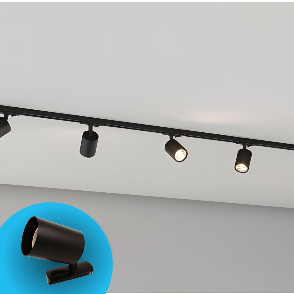 Porta Faretto da Binario Mono Fase, Attacco E27 orientabile e ruotabile, Max 50W 220V, Nero