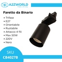Porta Faretto da Binario Trifase, Attacco E27 orientabile e ruotabile, attacco 4 fili, compatibile con 3 linee di accensione, Max 50W 220V, Nero