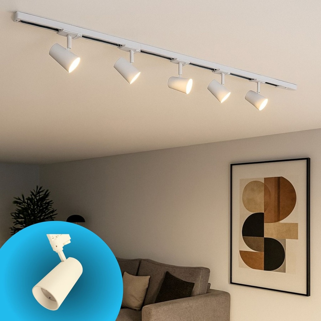 Faro Lampada Led A Binario 30W 2800lm Trifase CCT Angolo Luce 50° CRI>90 UGR<19 Carcassa Bianca 3000K 4000K 6000K 3 In 1 D80X157mm