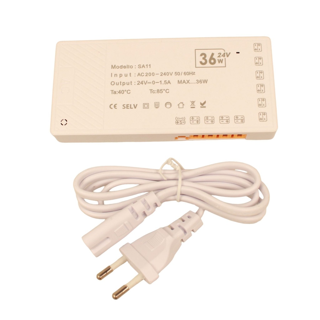 Trasformatore Alimentatore Led Driver Mobile 24V 36W, Con 10 Uscite Senza Polarità, Per Luce Led Da Guardaroba Armadio, 130X60X16mm, Cavo Alimentazione Con Spina EU Incluso