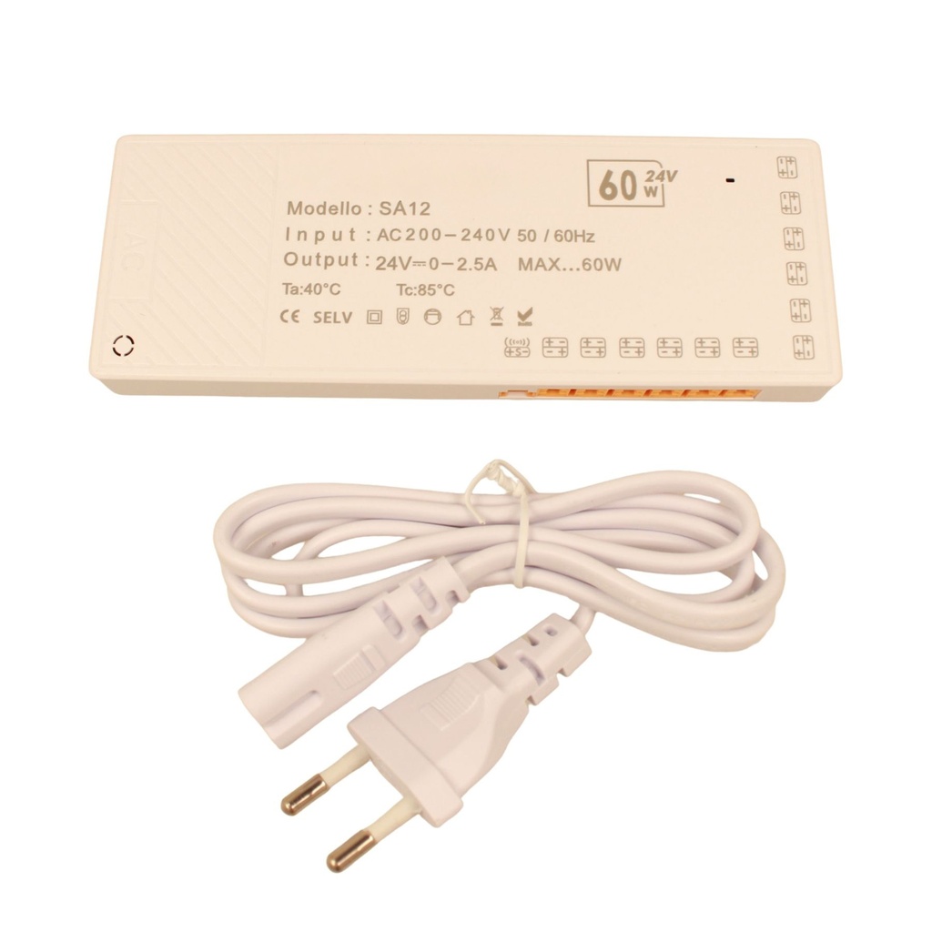 Trasformatore Alimentatore Led Driver Mobile 24V 60W, Con 12 Uscite Senza Polarità, Per Luce Led Da Guardaroba Armadio, 167X60X16mm, Cavo Alimentazione Con Spina EU Incluso