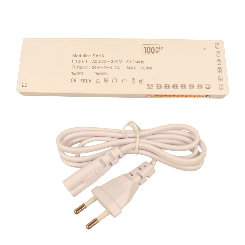 Trasformatore Alimentatore Led Driver Mobile 24V 100W, Con 12 Uscite Senza Polarità, Per Luce Led Da Guardaroba Armadio, 213X60X16mm, Cavo Alimentazione Con Spina EU Incluso