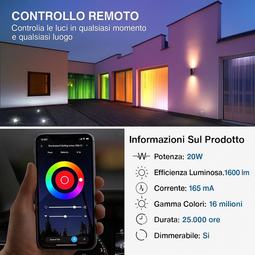 Plafoniera LED WiFi RGB 20W 1600lm Tuya Smart Life D258x58mm