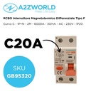 RCBO Interruttore Magnetotermico Differenziale Tipo F Curva C 1P+N 2M 6000A 30mA C20A AC 230V IP20 IEC61009-1