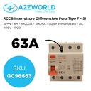 RCCB Interruttore Differenziale Puro Tipo F - SI 3P+N 4M 10000A 30mA Super Immunizzato 63A AC 400V IP20 IEC61008-1