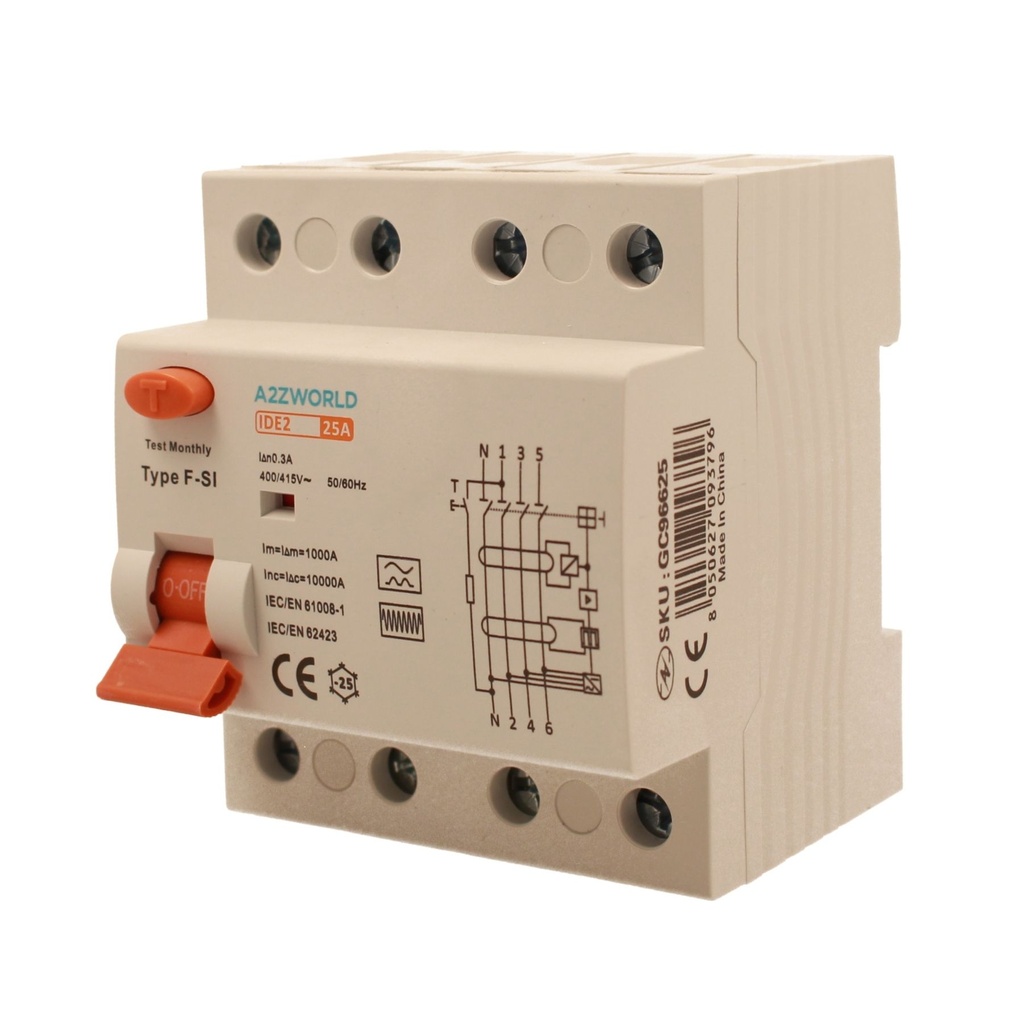 RCCB Interruttore Differenziale Puro Tipo F - SI 3P+N 4M 10000A 300mA Super Immunizzato 25A AC 400V IP20 IEC61008-1