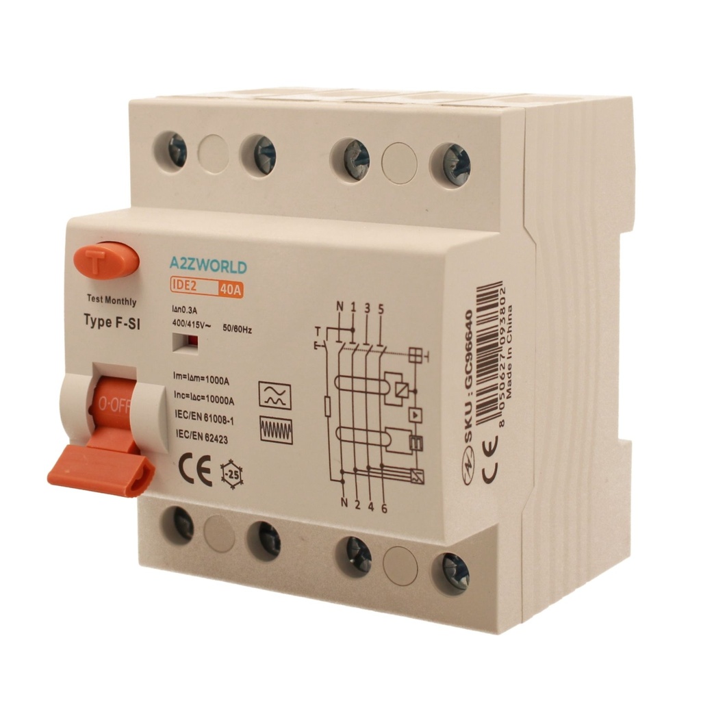 RCCB Interruttore Differenziale Puro Tipo F - SI 3P+N 4M 10000A 300mA Super Immunizzato 40A AC 400V IP20 IEC61008-1