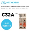 RCBO Interruttore Magnetotermico Differenziale Tipo F Curva C 1P+N 2M 6000A 30mA C32A AC 230V IP20 IEC61009-1