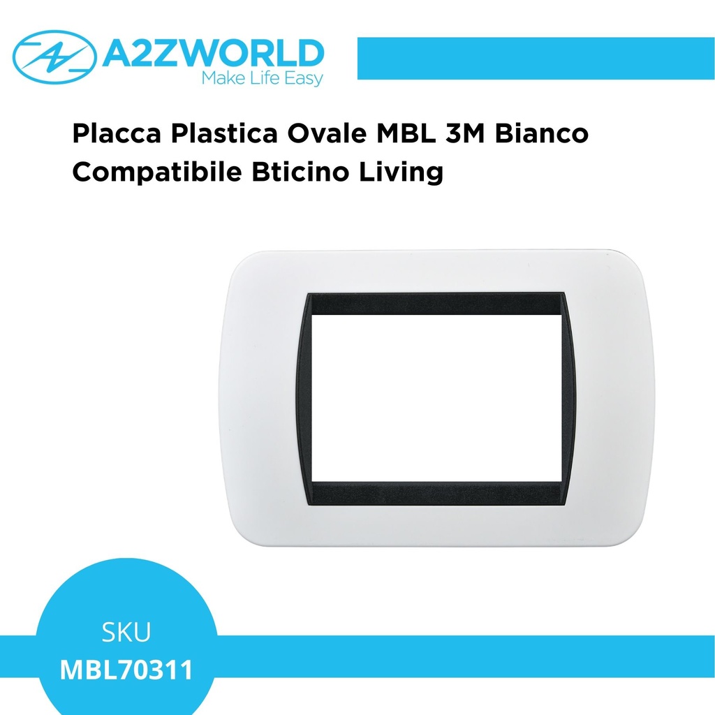 Placca Plastica Ovale MBL 3M Bianco Compatibile Bticino Living BLN88301
