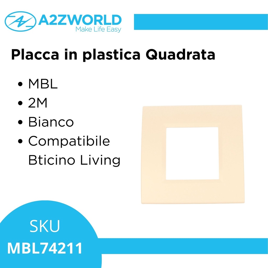 Placca Plastica Quadrata MBL 2M Bianco Compatibile Bticino Living