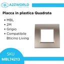 Placca Plastica Quadrata MBL 2M Grigio Compatibile Bticino Living