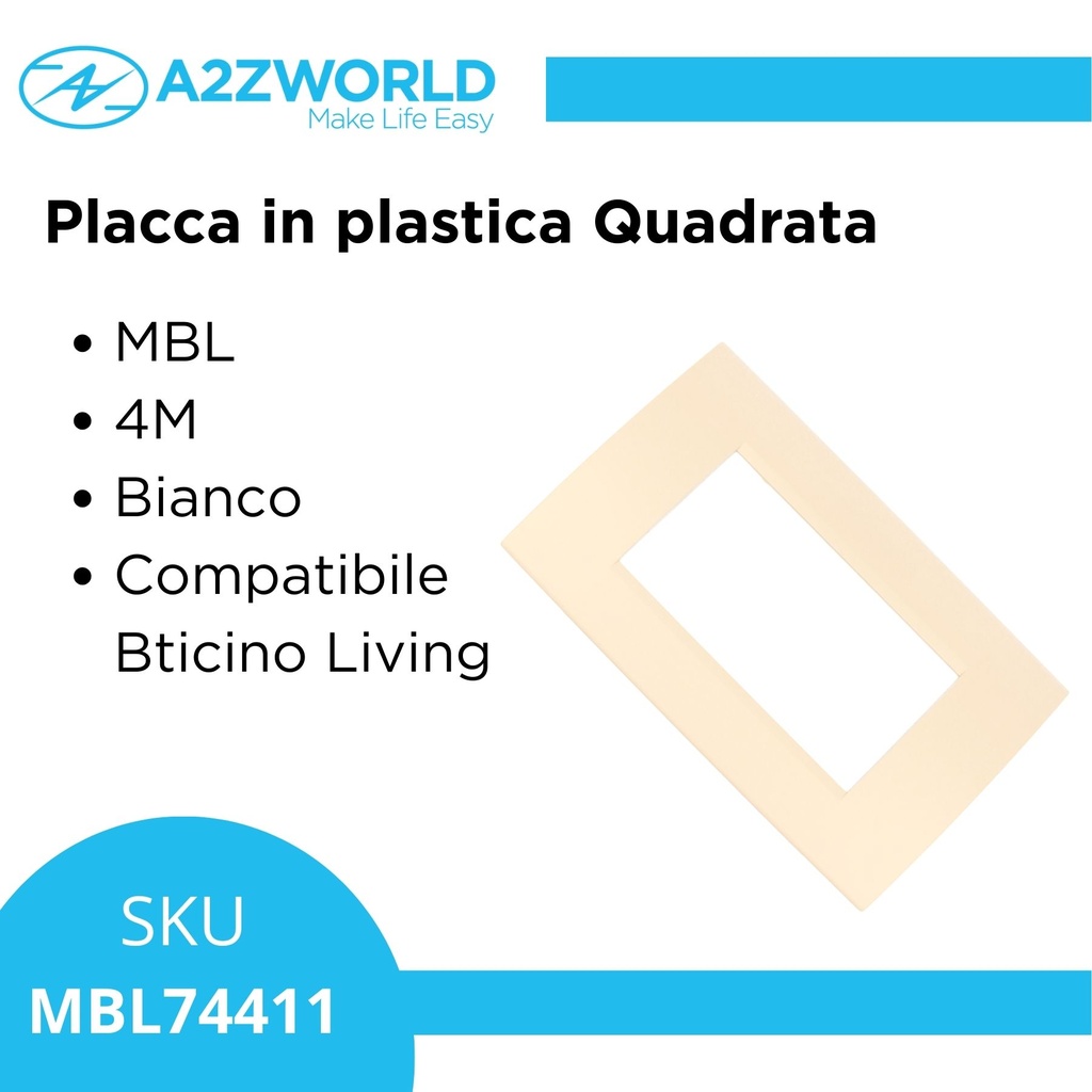 Placca Plastica Quadrata MBL 4M Bianco Compatibile Bticino Living BLN89401