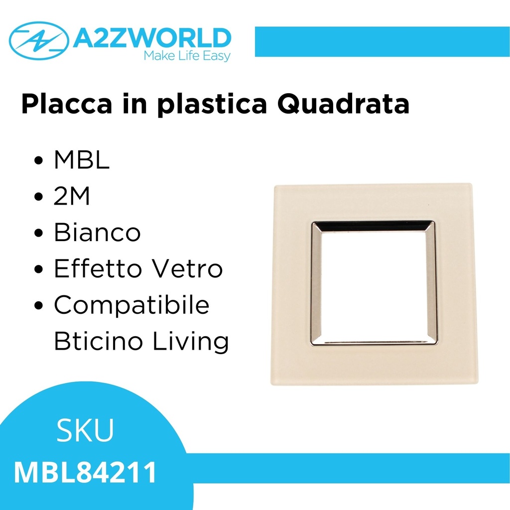 Placca Quadrata Effetto Vetro MBL 2M Bianco Compatibile Bticino Living