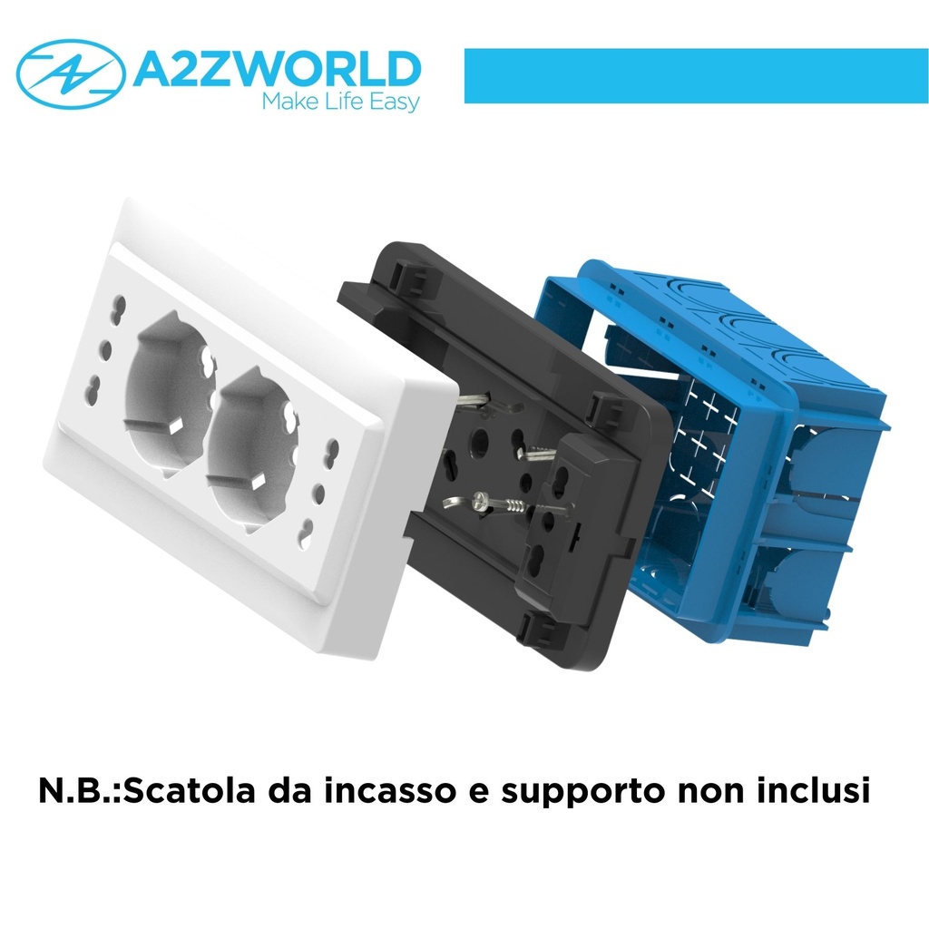 Multipresa Da Incasso Scatola 503 Bianco, 2 Prese Schuko Universale P40 + 2 Prese Bipasso Italiano 10/16A