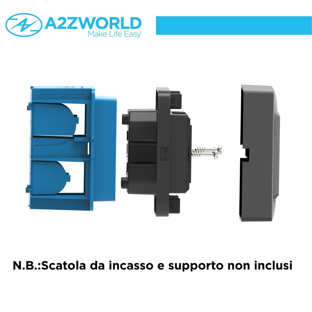 Multipresa Da Incasso Scatola 503 Nero, 2 Prese Schuko Universale P40 + 2 Prese Bipasso Italiano 10/16A