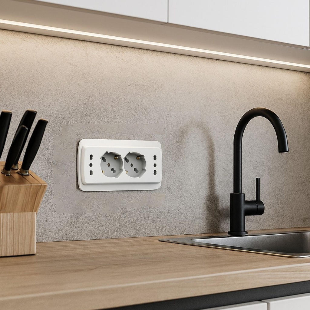 Multipresa Da Incasso Scatola 503 Bianco, 2 Prese Schuko Universale P40 + 2 Prese Bipasso Italiano 10/16A