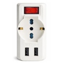 Multipresa Adattatore con Interruttore Spina 10A, 2 Prese Bipasso 10A/16A, 1 Presa Schuko Universale, 2 USB A 5V/3A 250V Max 1500W