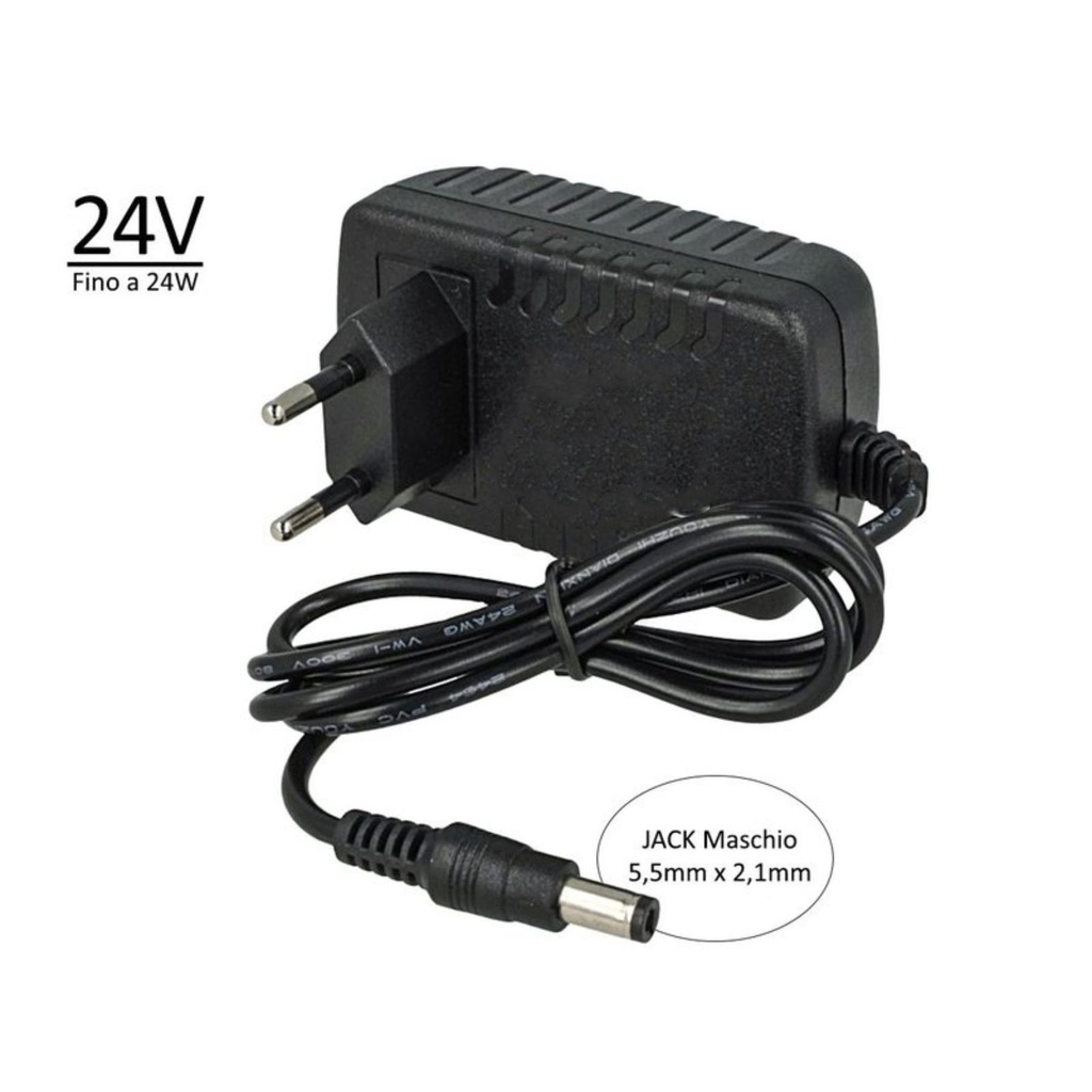 24V Trasformatore Alimentatore 24W 1A con Spina da Presa 220V a DC 24V Nero